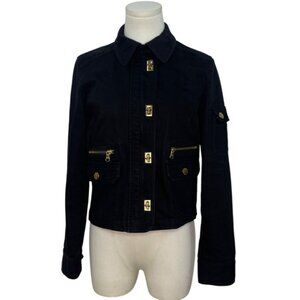 Ralph Lauren Womens Black Stretch Denim Jacket Petite With Gold Hardware Sz P/S